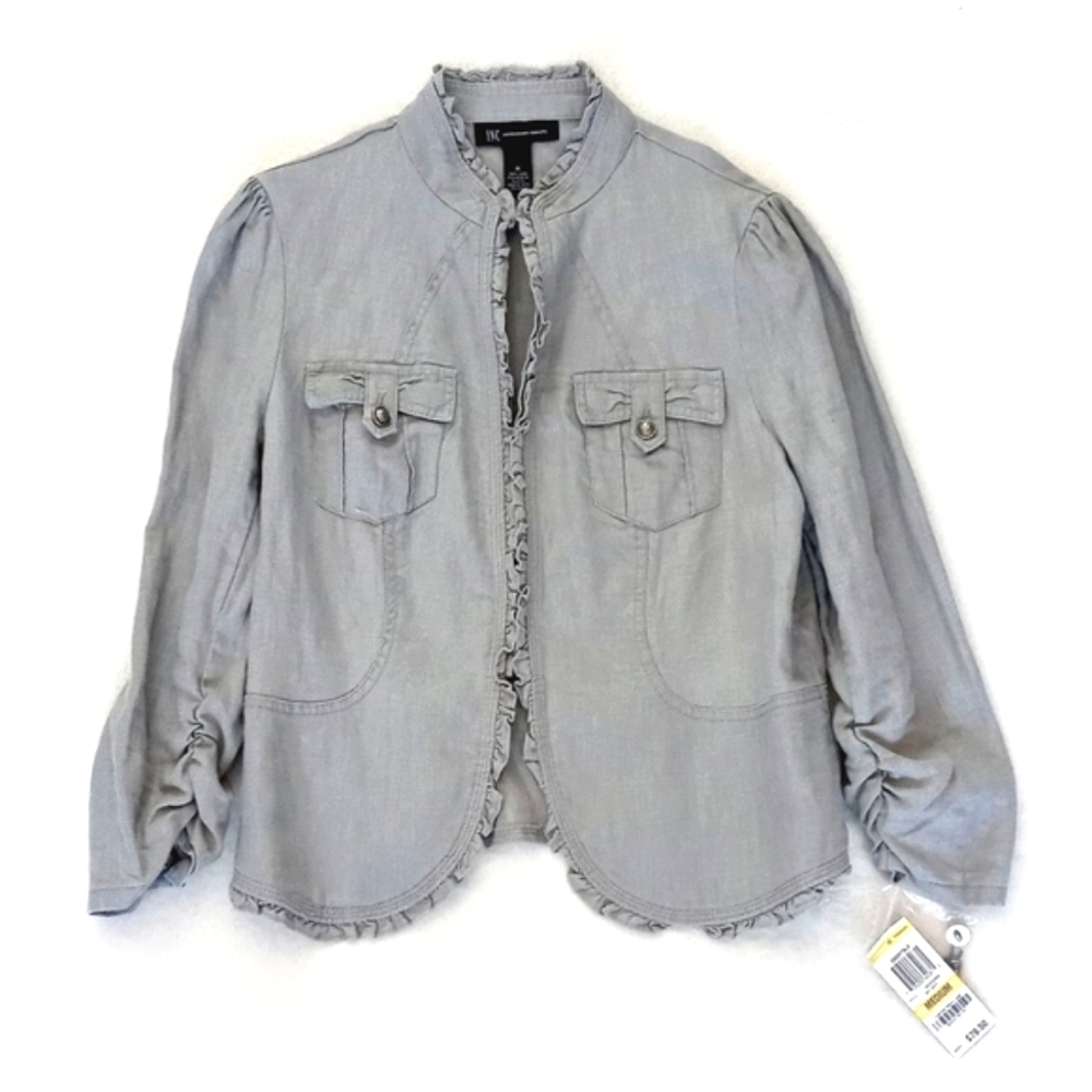 Gorgeous I.N.C. Steel Art Deco Grey Linen Blazer Long Sleeve Blazer Jacket M